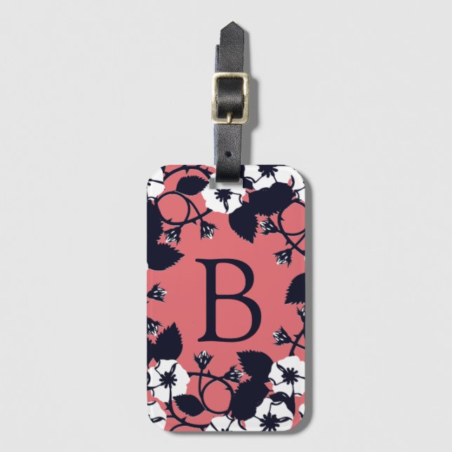 Vacker modern blomsterkorall rosa monogram bagagebricka (Framsida vertikal)