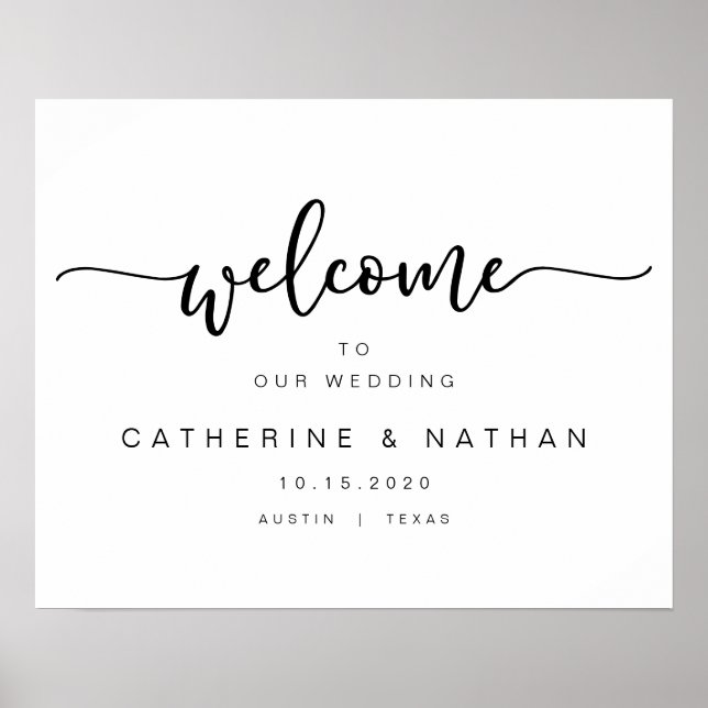 Vacker modern svart typsnitt, bröllop välkommen poster (Framsidan)
