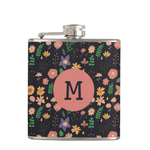 Vacker modernt mörkt blommigt mönster monogram fickplunta