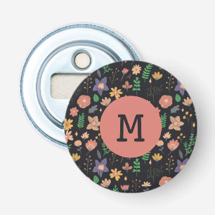 Vacker modernt mörkt blommigt mönster monogram flasköppnare
