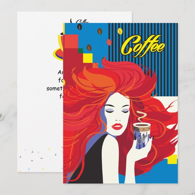 "Vacker Modeskönhet med Koffekopp" Popkonst Inbjudningar (Fram/baksida)