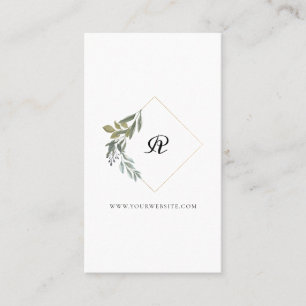 Vacker Monogram Greenery Watercolor Dimaond Cre Visitkort