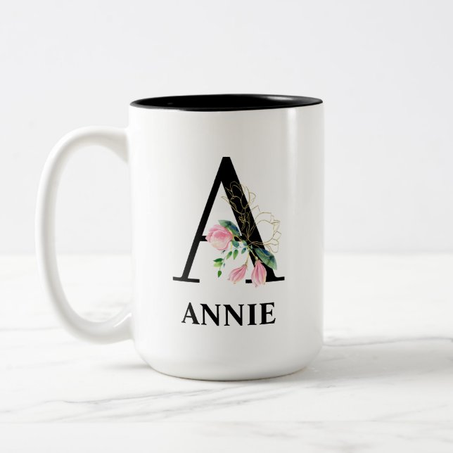 Vacker monogram initial Två-Tonad mugg (Vänster)