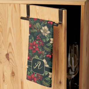 Vacker monogram jul kineseri blom- kökshandduk