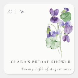 Vacker monogram lila blomsterbukett bröllopsdusch fyrkantigt klistermärke