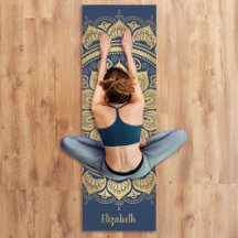 Vacker Monogram Navy Blue Guld Mandala Yoga Mat