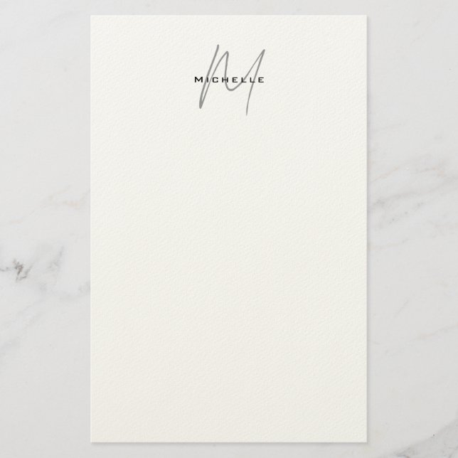 Vacker monogram svart vit grå kalligrafi brevpapper (Framsida)