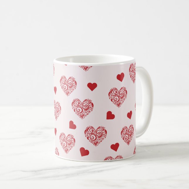 vacker mönster med röda hjärtan kaffemugg (Framsida höger)