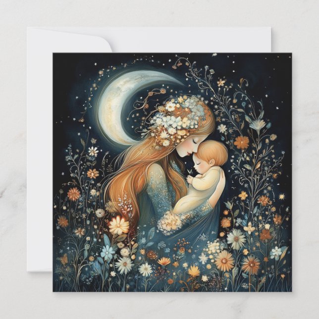Vacker mor och baby blomsterlig mors dag kort (Framsida)