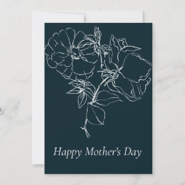 Vacker mörkblå skissblommor mors dagskort julkort