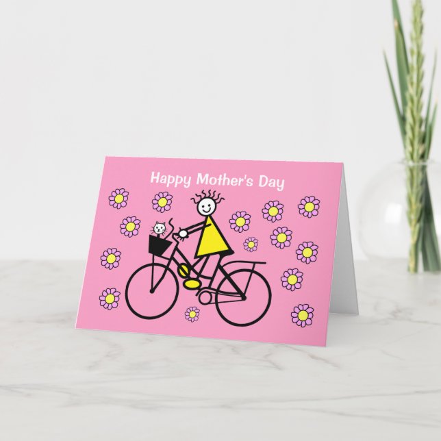 Vacker mormorsdagskort med cykel och katt kort (Framsida)
