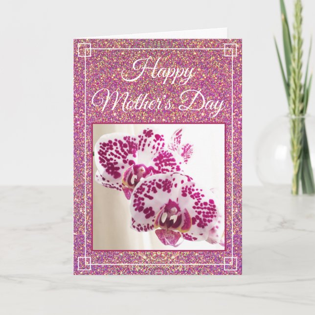 Vacker mors dag glitter anpassad blomsterfoto kort (Framsida)