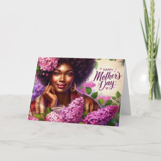 Vacker mors dag lila syren blomster kort (Framsida)
