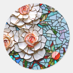 Vacker mosaikfärgat glas och kakel runt klistermärke