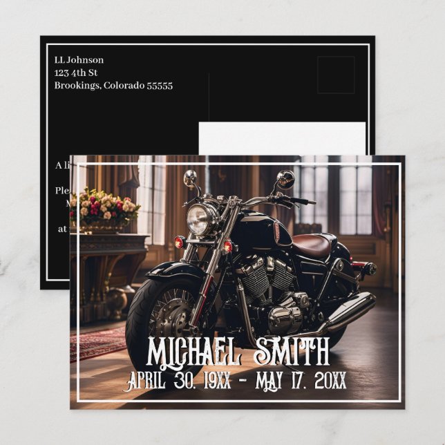 Vacker motorcykel Livets firande Vykort (Fram/baksida)