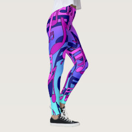 Vacker Music Rosa Aqua Blue Vibrant Mönster Leggings