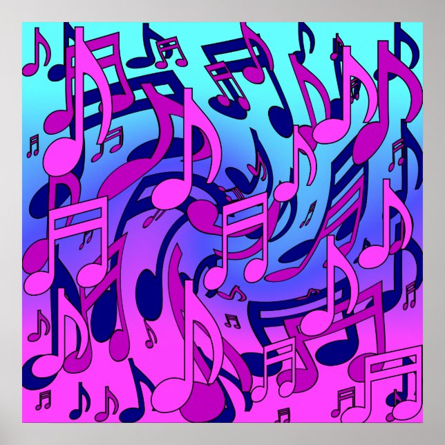 Vacker musik Glada noter Lila Rosa Poster (Framsidan)