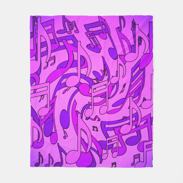 Vacker musik Livlig musiknoter Lila Rosa Fleecefilt (Framsidan)