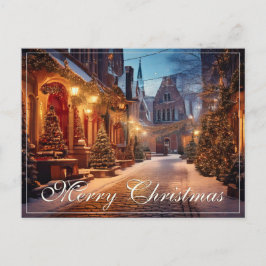 Vacker mysig julmotiv i drömlika gamla stan helg vykort