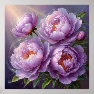 Vacker närbild av rosa peonior i solljus poster