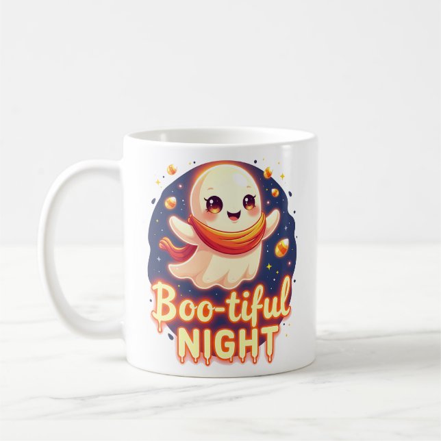 Vacker natt Söt Halloween-spökmugg Kaffemugg (Vänster)