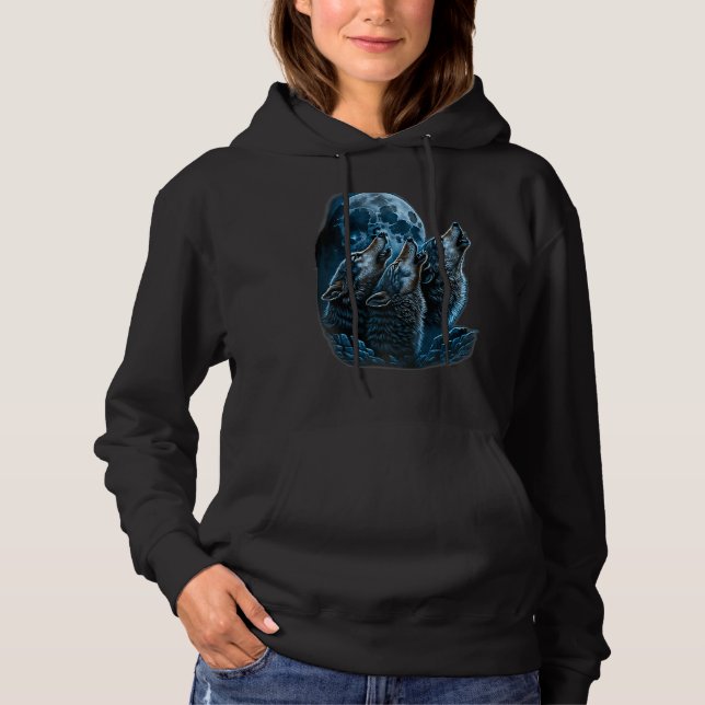 Vacker nattlig varg ylar mot månen Raglan B T Shirt (Framsida)
