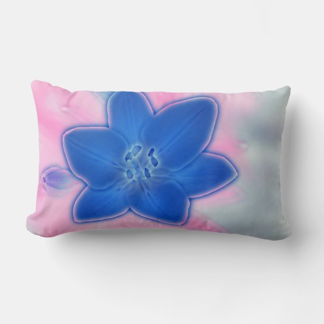 Vacker Neon Blue Lily Flower Pillow Cushion Lumbarkudde (Framsida)