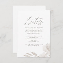 Vacker neutral blomsterlig detalj för bröllopsgäst tilläggskort