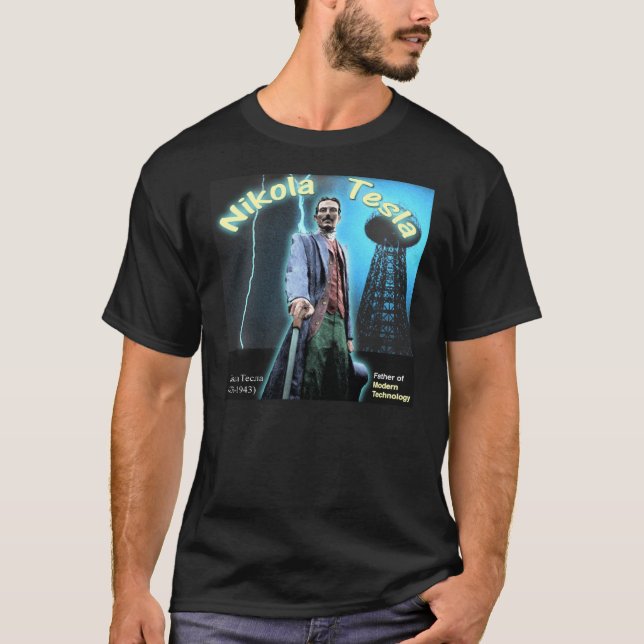 Vacker Nikola Tesla Colorized Cyan T Shirt (Framsida)