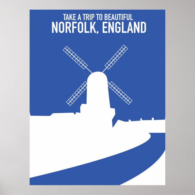 Vacker Norfolk-vindkraftverk retro-resaaffisch Poster (Framsidan)