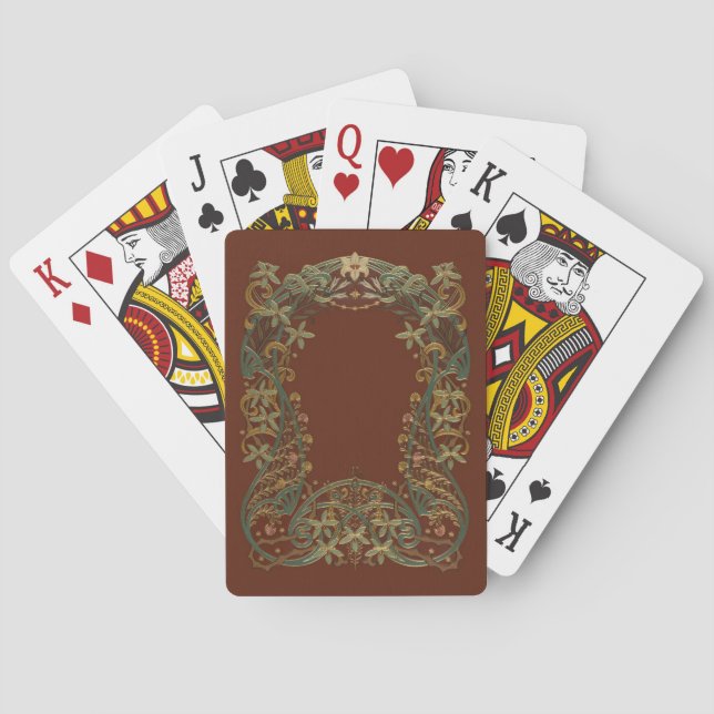 Vacker Nouveau Blommig Med Lilja Casinokort (Baksidan)