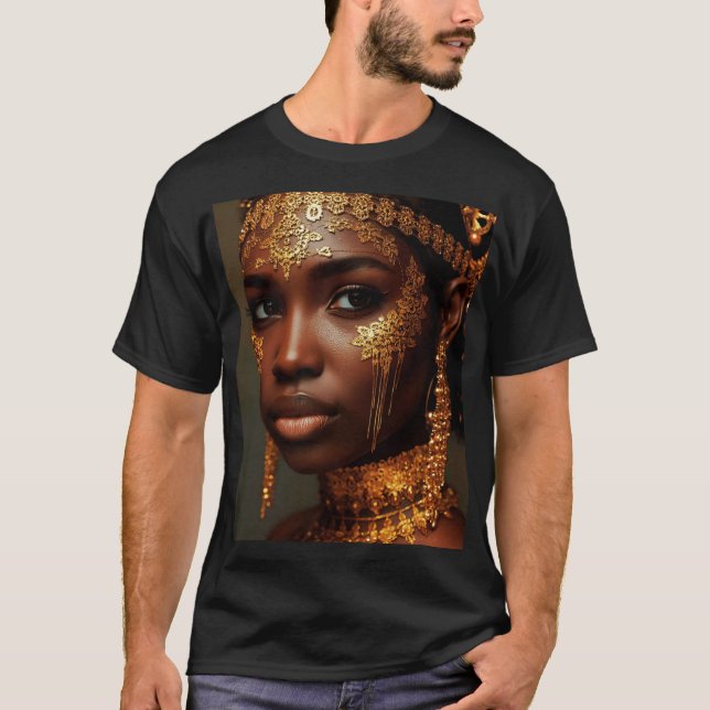 Vacker Nubisk Gudinna i Guld T Shirt (Framsida)