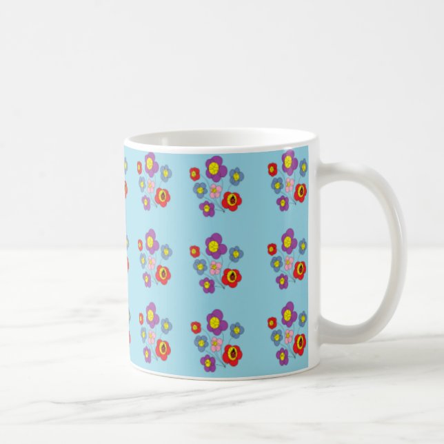 Vacker Nyckelpiga och Blommor Ljusblått Mönster Kaffemugg (Höger)