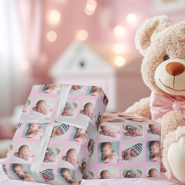 Vacker nyfödd Foto 4 Bild Flicka Rosa Presentpapper (Skapare uppladdad)