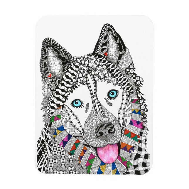 Vacker och färgstark Siberian husky Magnet 3" x 4" (Vertikal)