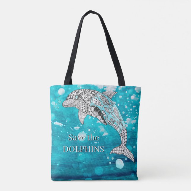 Vacker och färgstark Spara av Dolphin Tote Bag Tygkasse (Baksida)