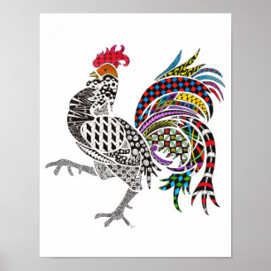Vacker och färgstark Tupp Poster 11 x 14 tum