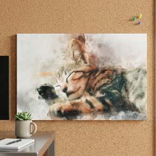 Vacker och söt kattunge sovande akvarell poster