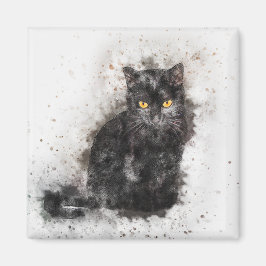Vacker och trendig svart katt distressed foto magnet