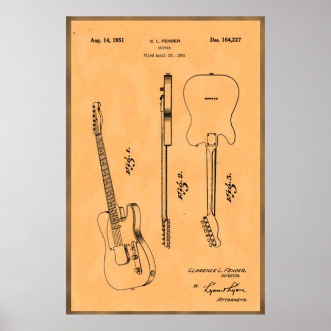Vacker och unik elgitarr patenttryck poster (Framsidan)
