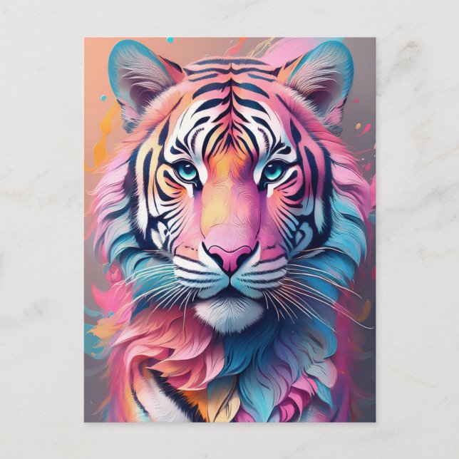 Vacker och vild rosa tiger  vykort (Framsida)
