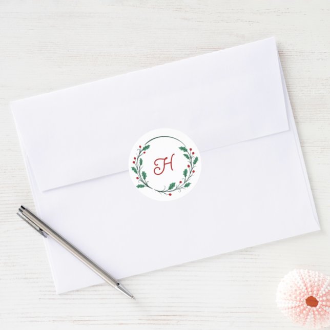 Vacker ömtålig julkrans monogram runt klistermärke (Kuvert)