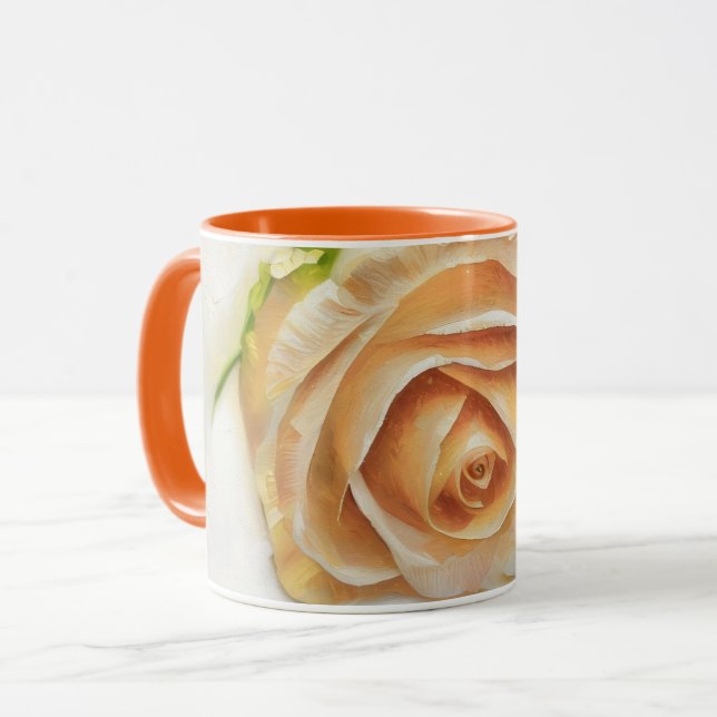 Vacker Orange Crème Ros Konst Kaffe Te Mugg (Framsida vänster)