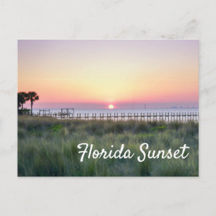 Vacker orange Florida solnedgång dock brygga Vykort
