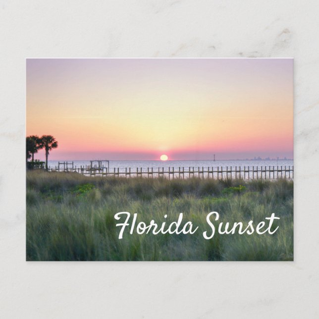 Vacker orange Florida solnedgång dock brygga Vykort (Framsida)