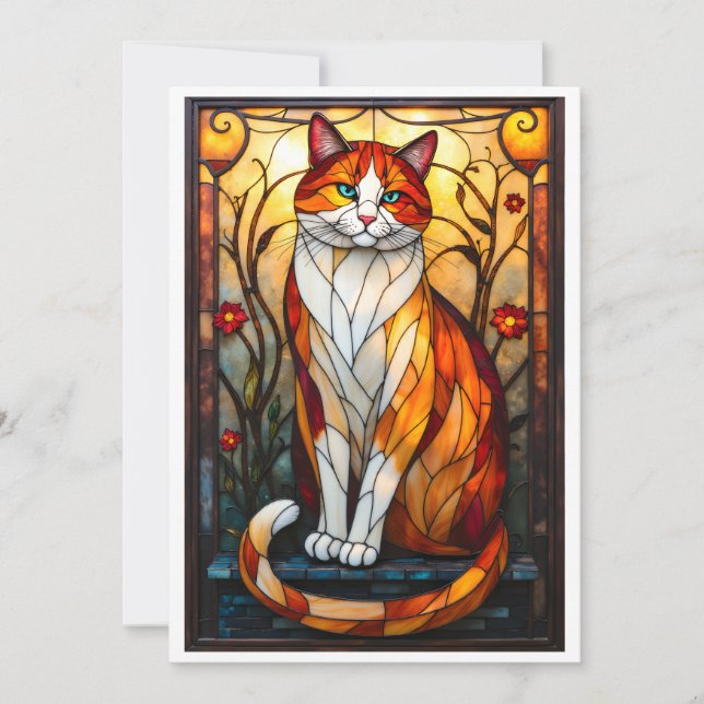 Vacker orange katt i glasmålningstil  kort (Framsida)