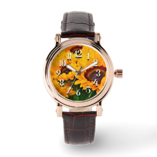 Vacker orange och gul solros armbandsur