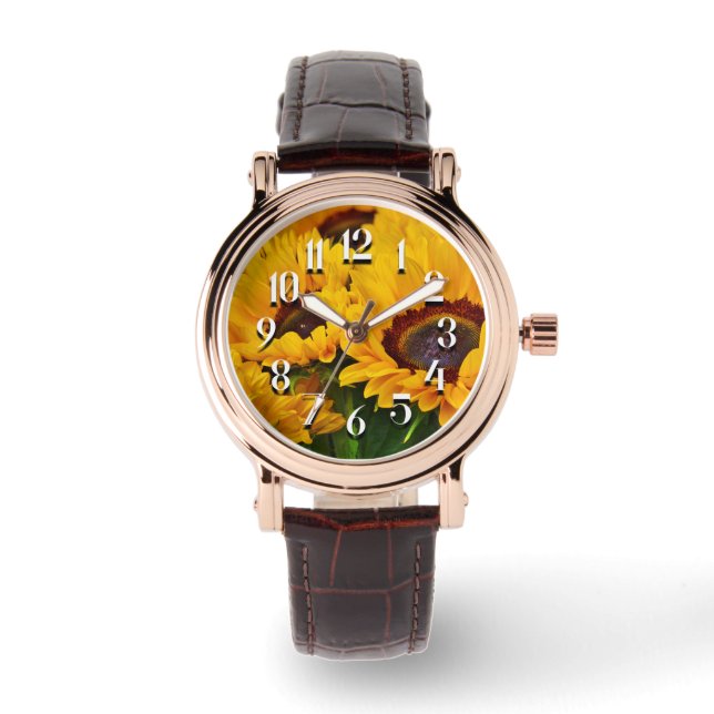 Vacker orange och gul solros armbandsur (Framsida)