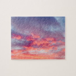 Vacker Orange röd och röd solnedgång sommaren himl Pussel