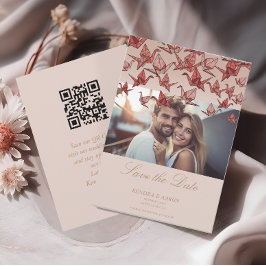 Vacker Origami Papper Crane Photo QR-kod Spara Datumet